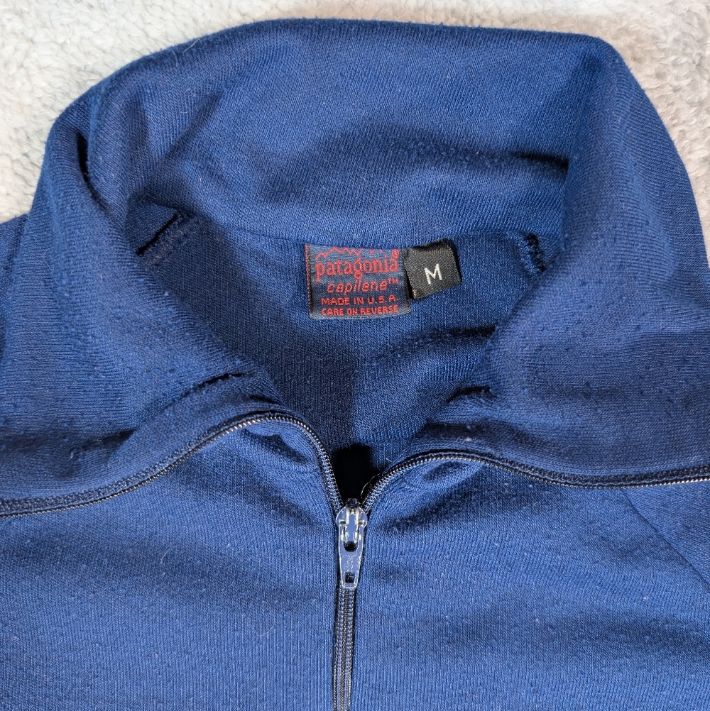 Patagonia Capilene 1/4‎ Zip Pullover Men's M Blue Made in USA Vintage Base Layer